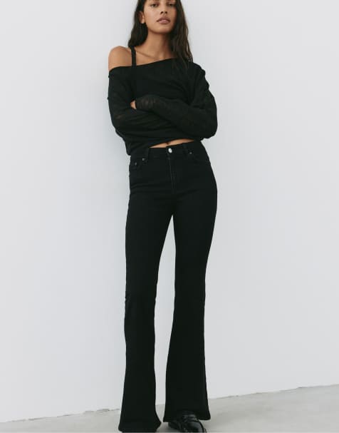 Pull&Bear Petite skinny flared jeans in zwart gemêleerd - view 1