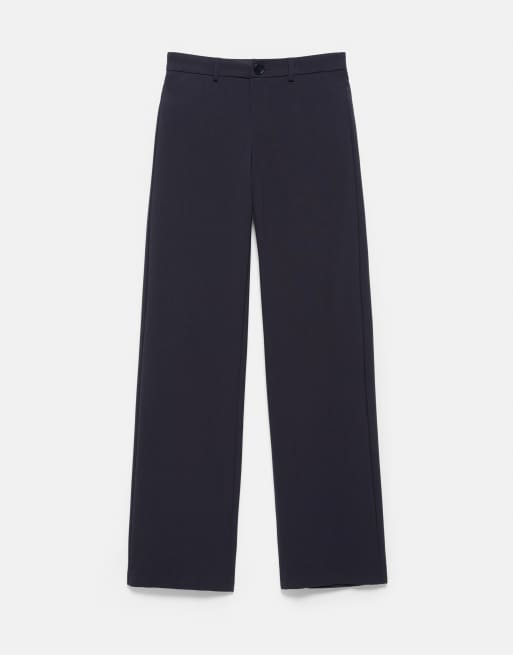 Pull&Bear Petite straight-leg smart trousers in navy, 6 of 7