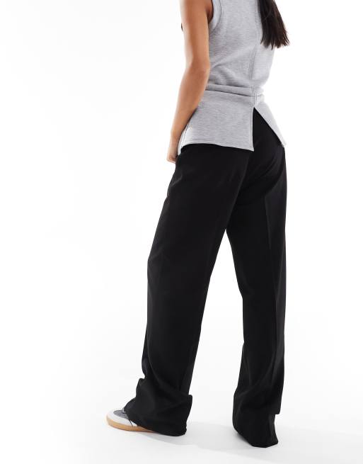 Pull&Bear Petite straight leg tailored pants with front seam in black