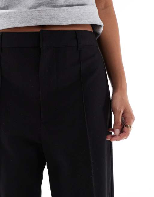 Pull&Bear Petite straight leg tailored pants with front seam in black