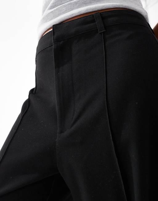 Pull&Bear Petite straight leg tailored pants with front seam in black