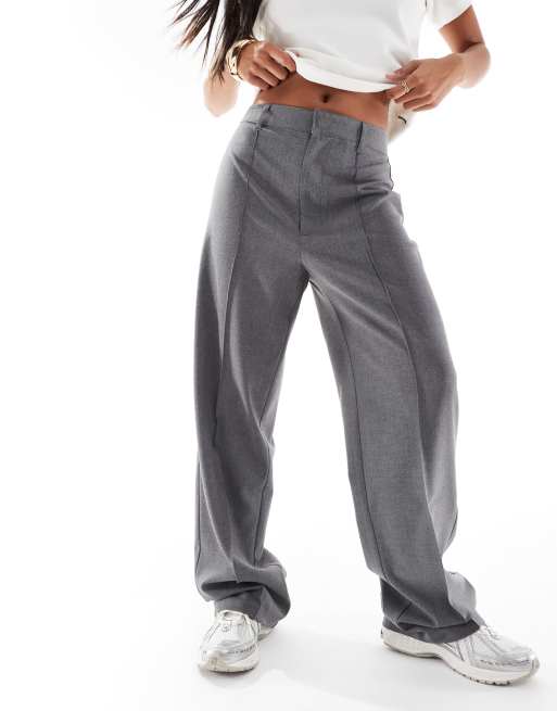 Pull&Bear Petite straight leg tailored pants with front seam in gray