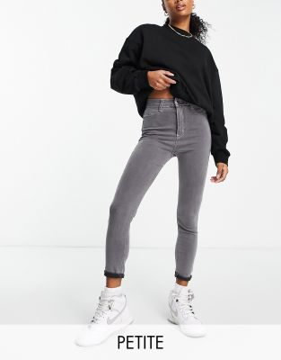 Pull & Bear Petite Super Skinny High Waisted Jeans In Gray