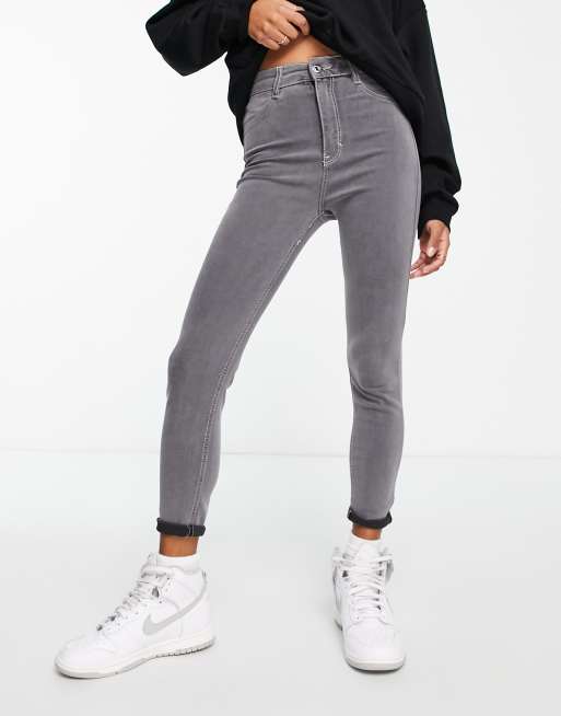 Pull&Bear Petite super skinny high waisted jeans in grey, 3 of 4
