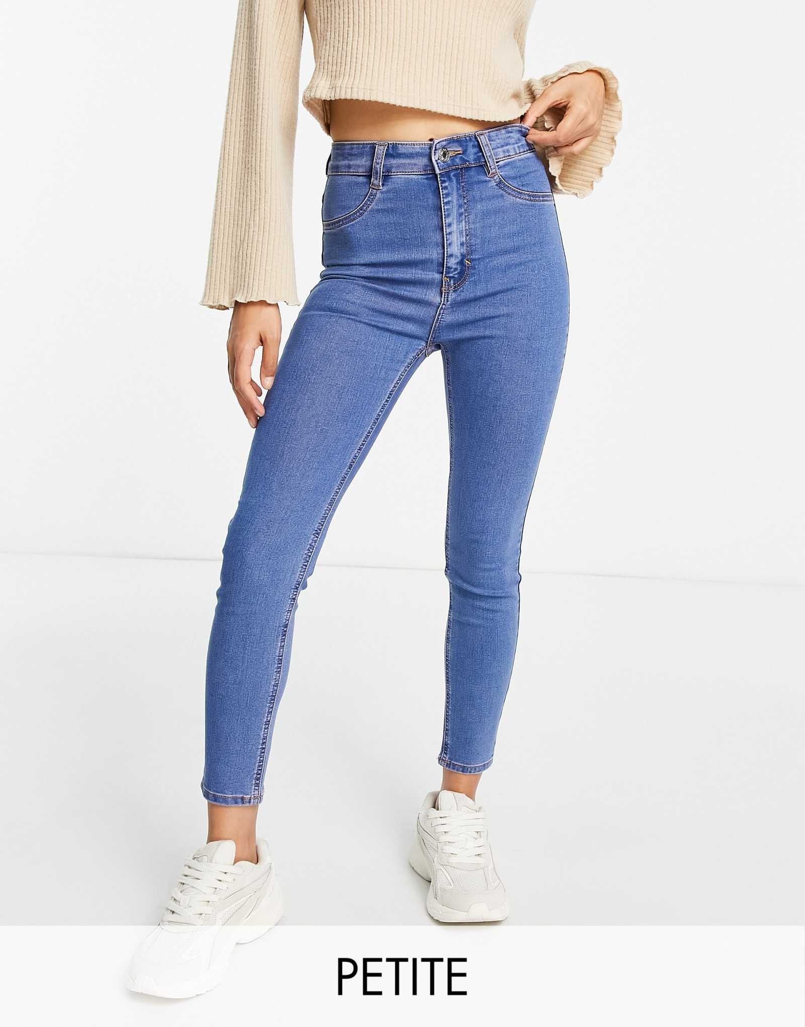 Джинсы Pull-Bear Petite super skinny с завышенной талией средне-синего цвета 4890₽
