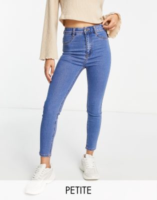 Pull & Bear Petite - Supereng geschnittene Jeans in Mittelblau mit hohem Bund