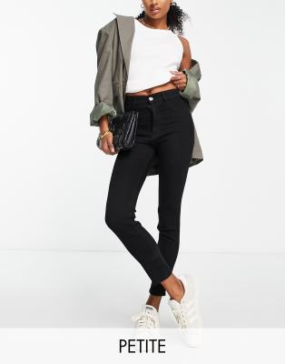 Pull & Bear Petite - Supereng geschnittene Jeans in Schwarz mit hohem Bund