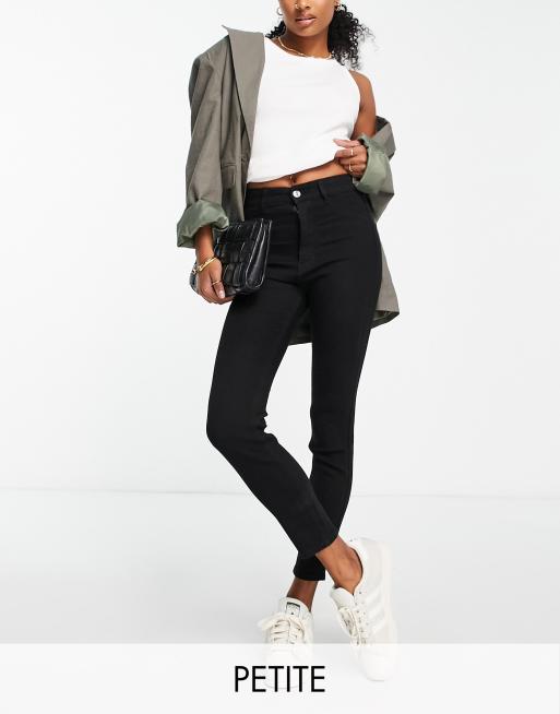 Pull&Bear Petite – Supereng geschnittene Jeans in Schwarz mit hohem Bund