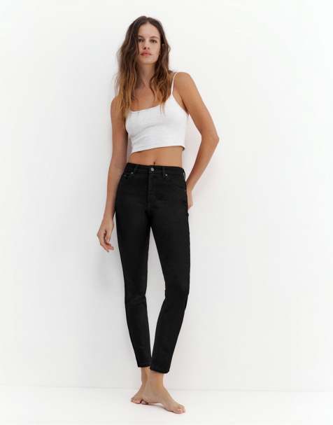 Pull&Bear Petite – Svartmelerade skinny jeans med hög midja - view 1