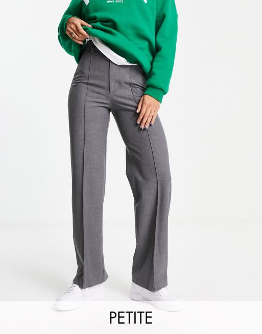 Pull&Bear Petite – Szare dopasowane spodnie z wysokim stanem z prostymi nogawkami i ozdobnym szwem z przodu