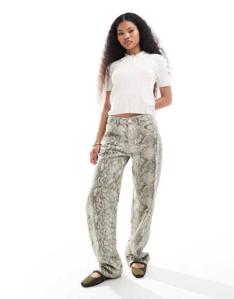Pull&Bear Petite wide leg jean in snake print - view 1