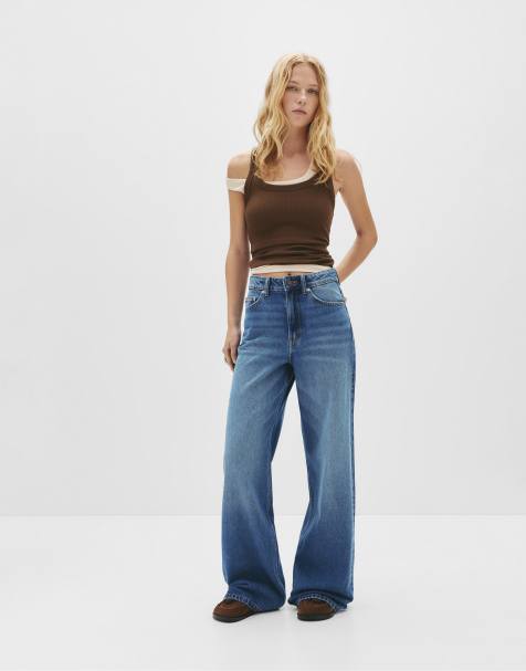 Pull&Bear Petite wide-leg jeans in medium blue - view 1