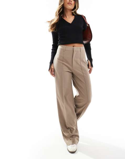 Pull&Bear straight leg tailored trousers with front seam in sand