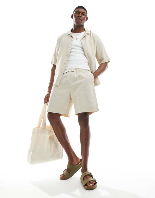 Pull&Bear – Piaskowe szorty z imitacji lnu