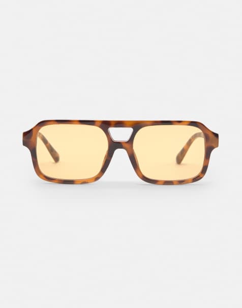 Pull&Bear – Pilotensonnenbrille in Braun mit gelben Gläsern - view 1