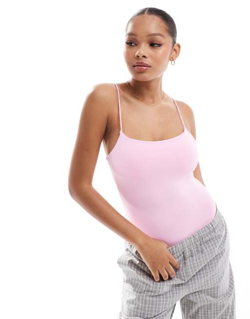 Pull&Bear - Pink bodystocking med stropper i polyamid