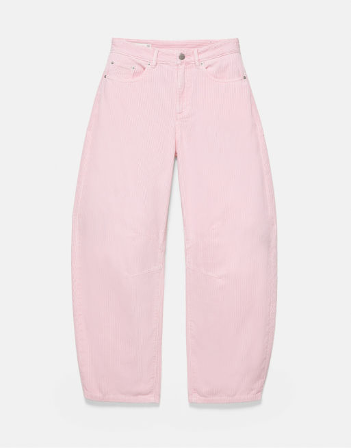 Pull&Bear Pink corduroy barrel trousers in pink, 4 of 6