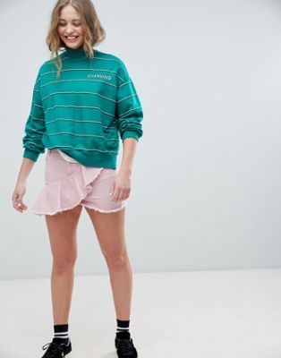 Pull&Bear Pink Denim Ruffle Skirt | ASOS