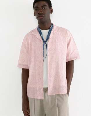 Pull & Bear Pink Short Sleeve Shirt With Print