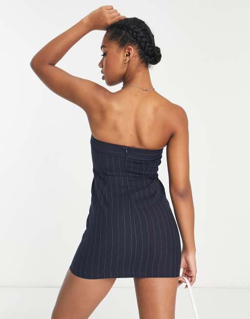 Short strapless pinstripe dress - pull&bear