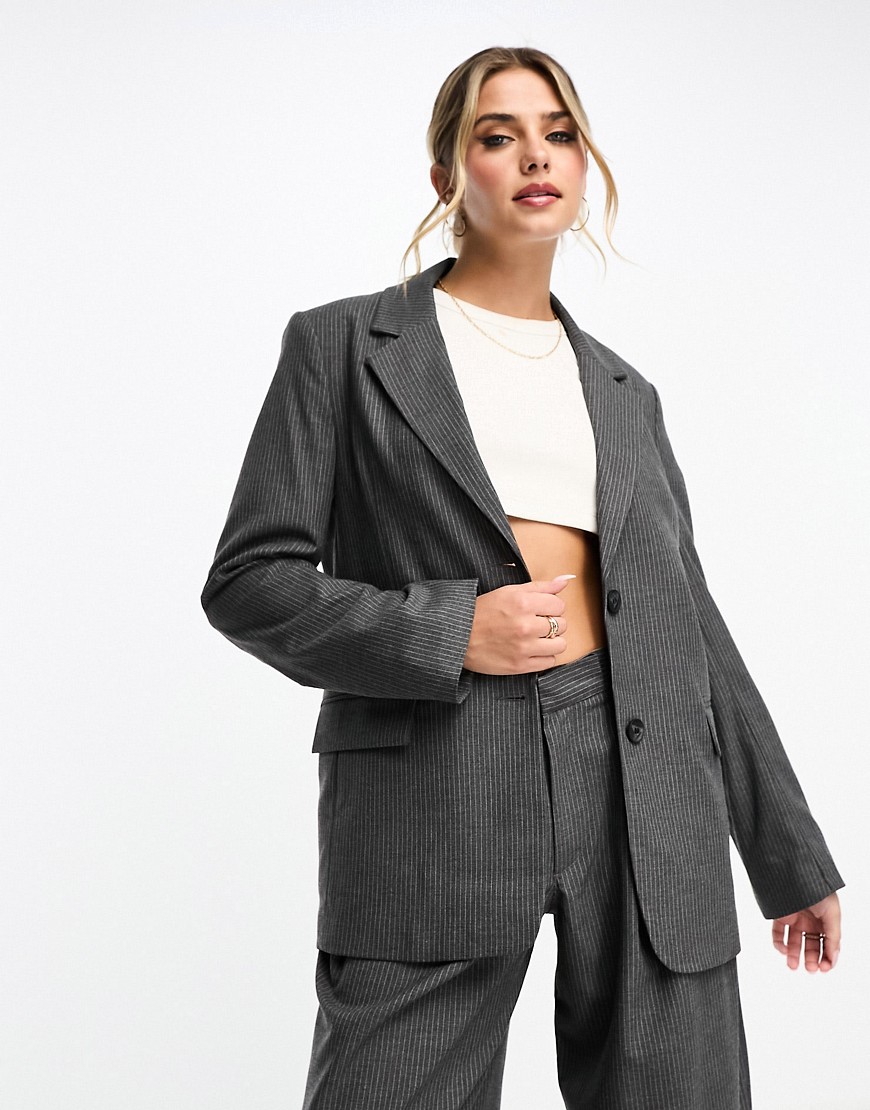 Pull & Bear pinstripe oversized blazer co-ord in dark grey
