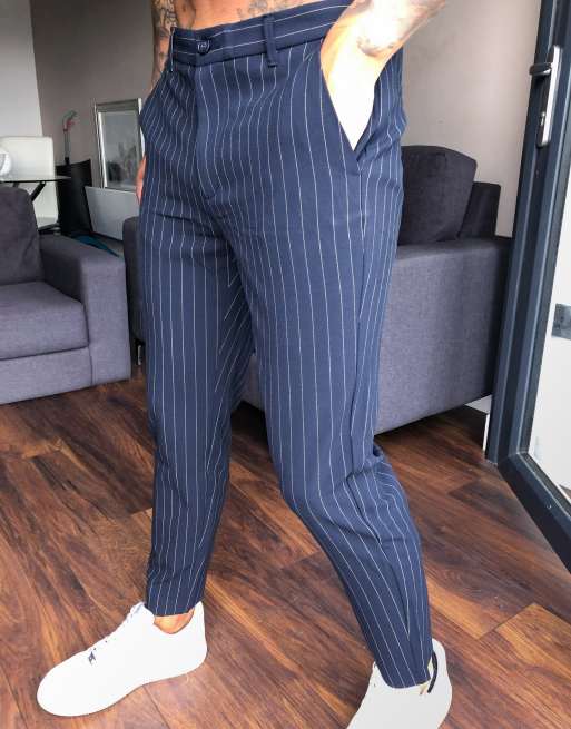 Navy blue best sale pinstripe pants