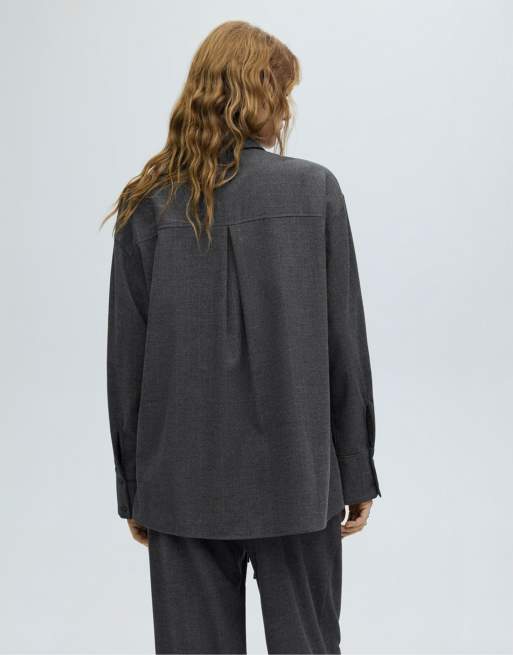 Pull&Bear Pinstripe shirt in grey, 4 of 4