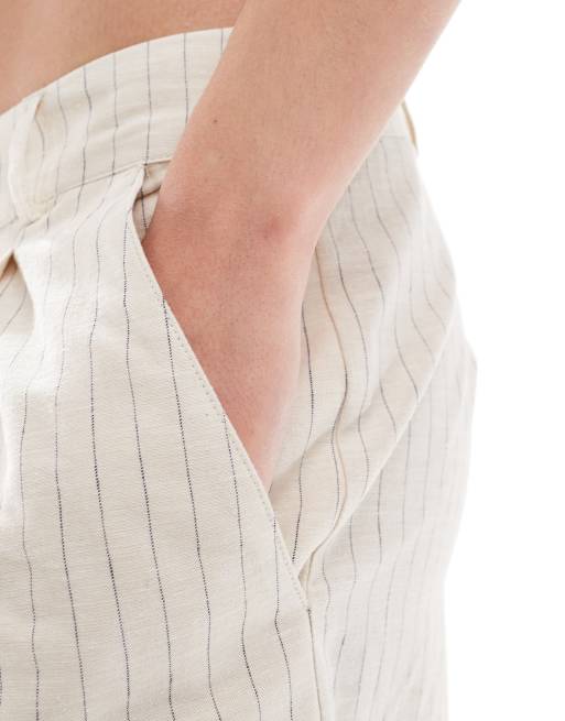 Pull&Bear pinstripe short co-ord in ecru, 4 of 5