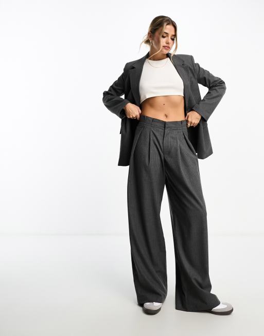 Pull&Bear pinstripe tailored pants in dark grey (part of a set)