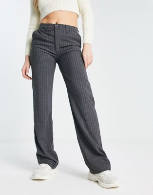Pull&Bear pinstripe trouser co-ord in grey with contrast stripe