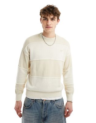 Pull & Bear piped knitted jumper in light sand-Neutral