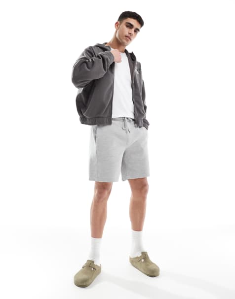 Pull&Bear pique jersey short in dark grey - view 1