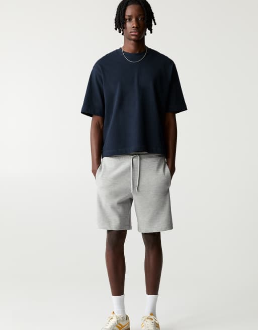 Pull&Bear pique jogger bermuda shorts in grey marl