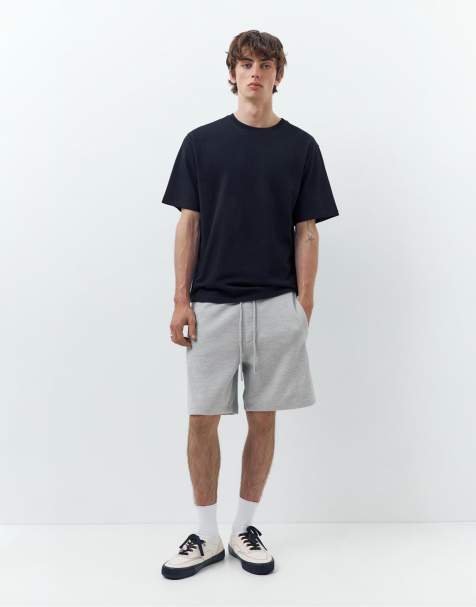 Pull&Bear Piqué jogger bermuda shorts in grey marl
