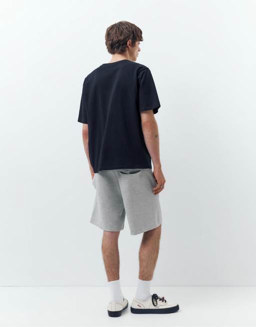 Pull&Bear Piqué jogger bermuda shorts in grey marl, 3 of 4