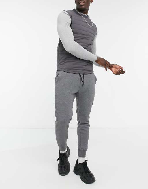 Pull Bear pique jogger in dark grey marl ASOS