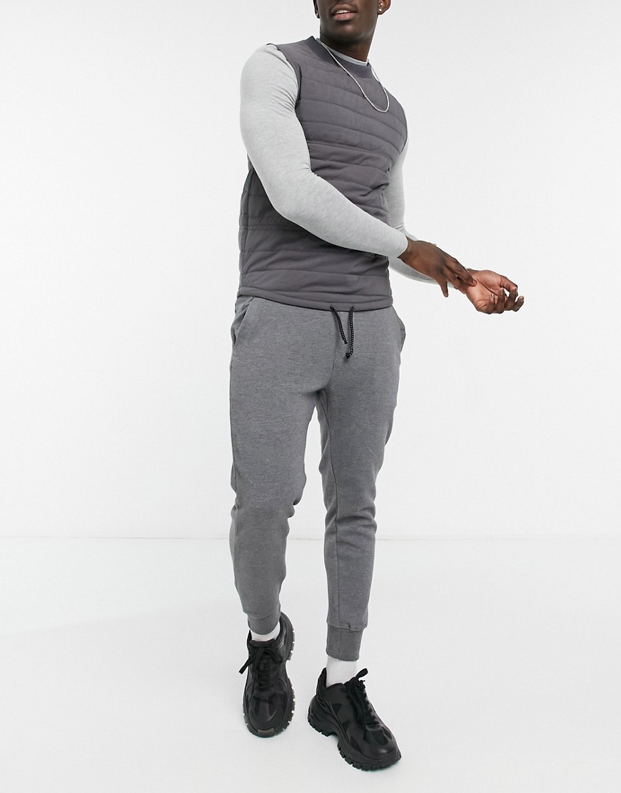 Pull & Bear pique sweatpants in dark gray-Grey