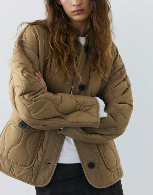 Pull&Bear piumino con tasche in kaki scuro, 3 di 7