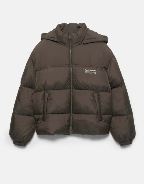 Pull&Bear - Piumino corto color cioccolato con logo - view 1