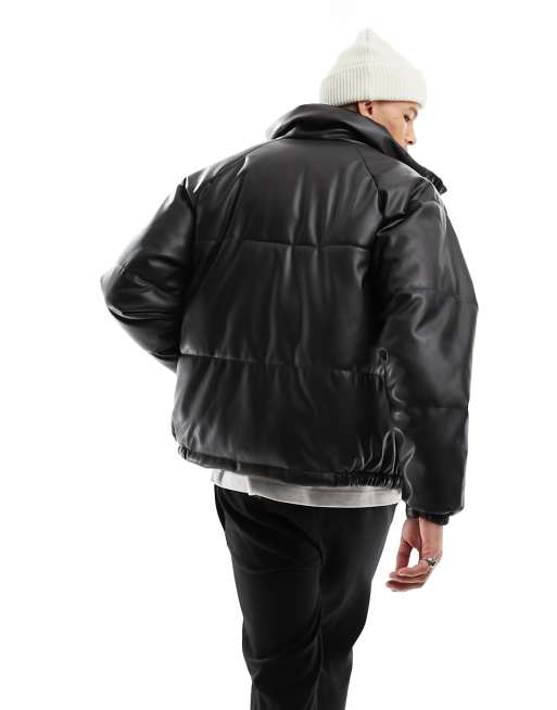 Pull&Bear Piumino nero in pelle sintetica ASOS