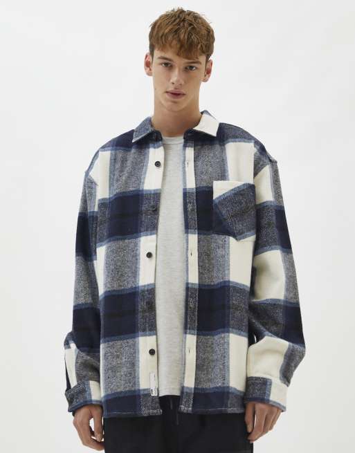 Pull&Bear plaid overshirt in blue | ASOS