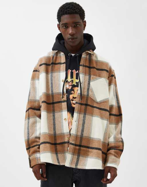 Pull&Bear plaid overshirt in brown