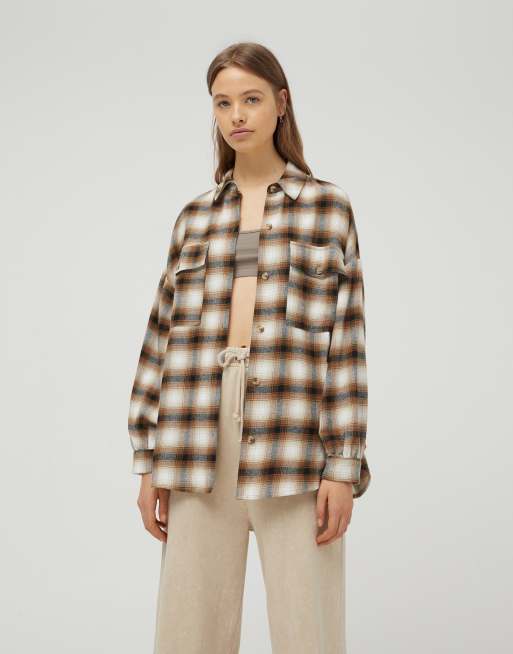 Pull&Bear plaid overshirt in brown