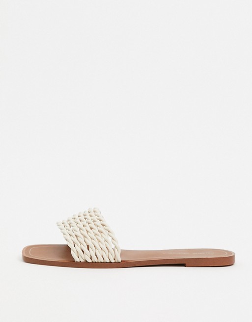 Pull&Bear plaited strap slip on sandals in ecru