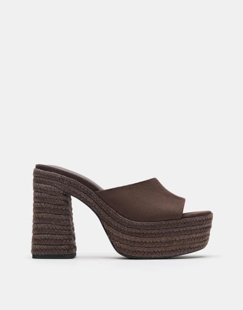 Pull&Bear - Plateau-clogs i jute i brune nuancer - view 1