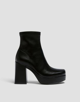 Pull&Bear platform heeled ankle boots in black