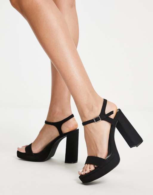 Pull&Bear platform heeled sandal in black | ASOS