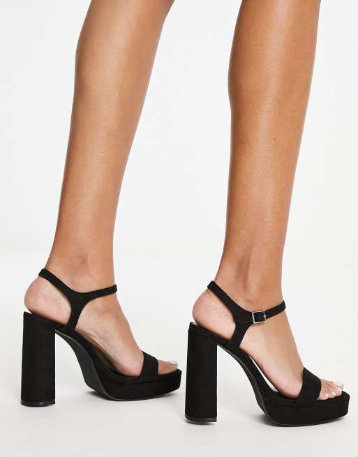 Black stacked heel cheap sandals