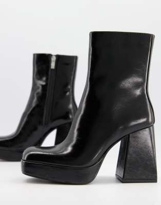 pull&bear platform heel knee boots in black