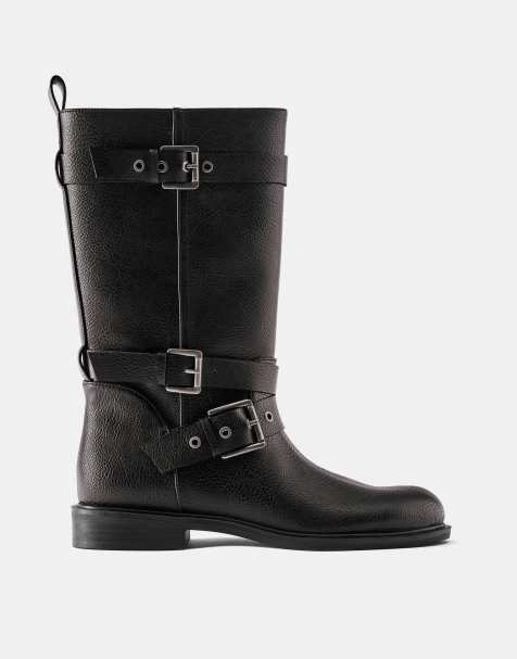 Pull&Bear platta biker boots i brunt - view 1